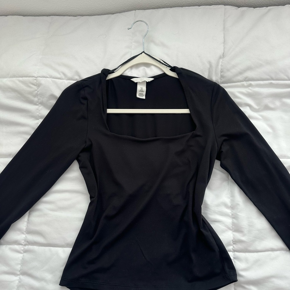 H&M Black Square-Neck Long Sleeve Top